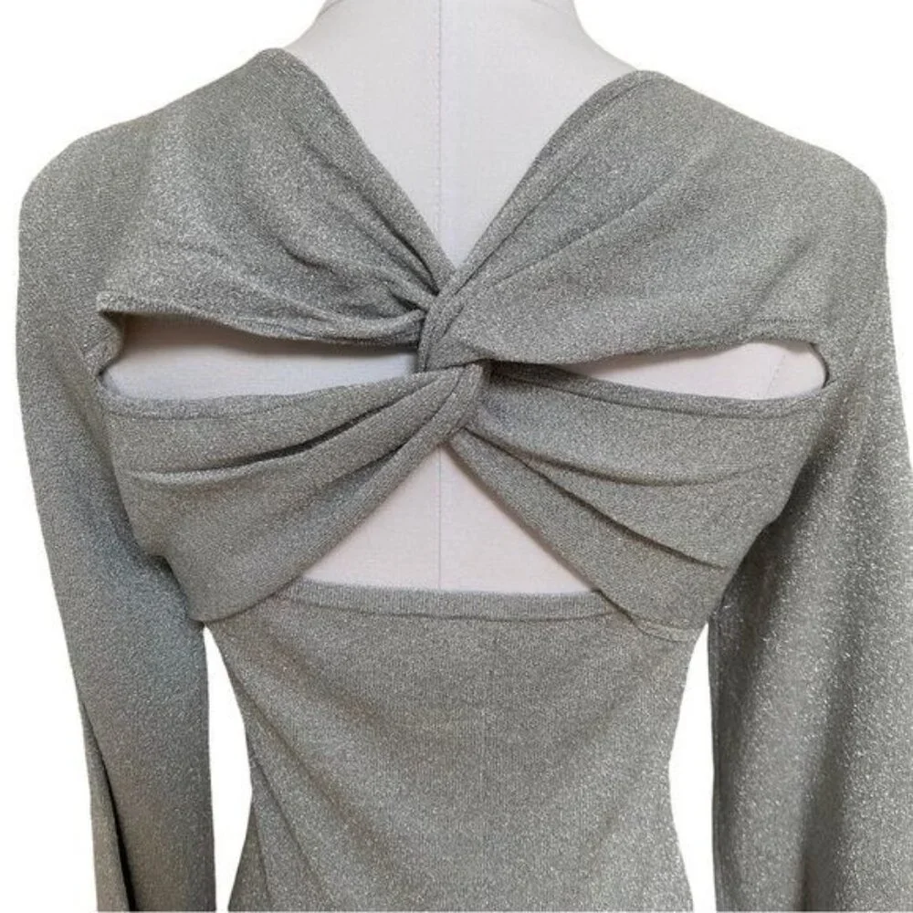 J. Crew Lurex Twist Back Dress in Silver Grey Size Medium NWT